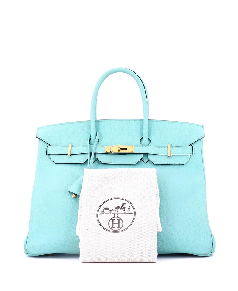 Pre-Owned Hermes Birkin 35 Handbag Blue Epsom with Gold Hardware
