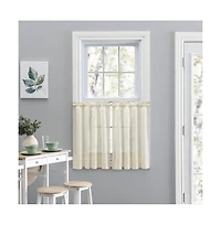 Ellis Curtain Shadow Stripe 1.5" Rod Pocket Tailored Tier Pair for Windows 80" x 30" Natural