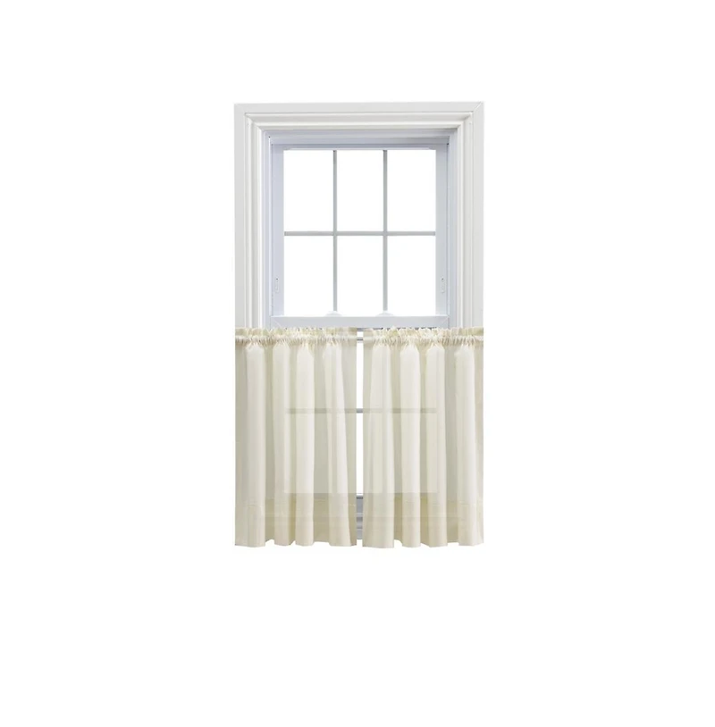 Ellis Curtain Shadow Stripe 1.5" Rod Pocket Tailored Tier Pair for Windows 80" x 36" Natural