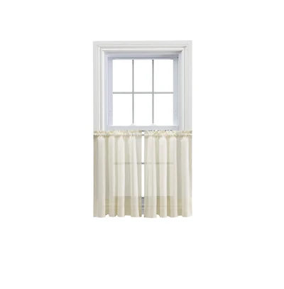 Ellis Curtain Shadow Stripe 1.5" Rod Pocket Tailored Tier Pair for Windows 80" x 36" Natural