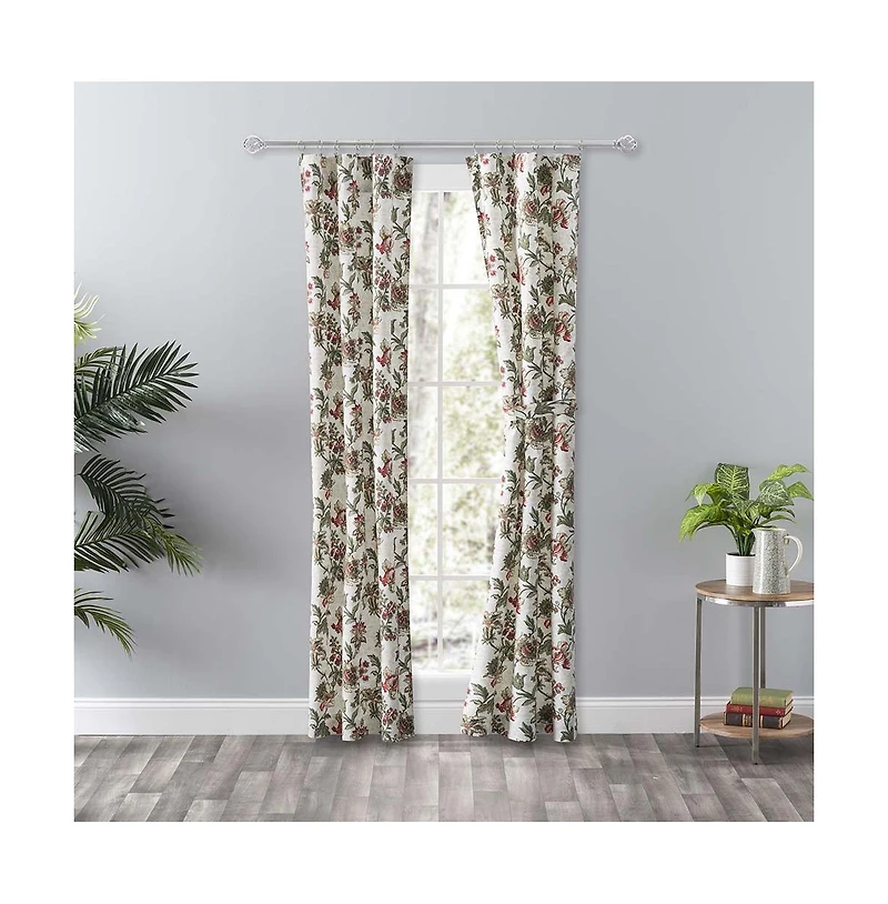 Ellis Curtain Madison Floral Printed Natural Ground 3" Rod Pocket Tailored Panel Pair with Tiebacks 56" x 84" Brick