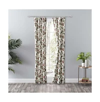Ellis Curtain Madison Floral Printed Natural Ground 3" Rod Pocket Tailored Panel Pair with Tiebacks 56" x 84" Brick