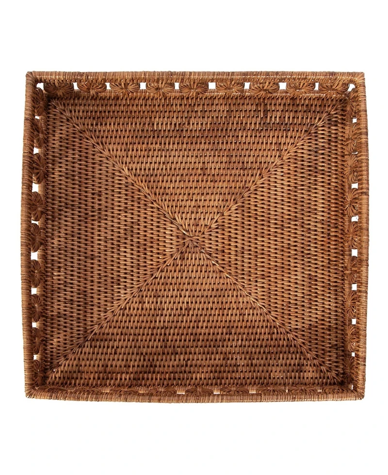 Artifacts Rattan Inna Design Square Tray 16" With Glass Insert