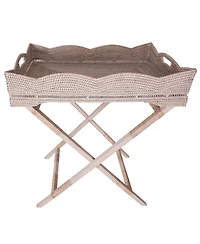 Artifacts Rattan Scallop Design Butler Tray with Wooden Legs