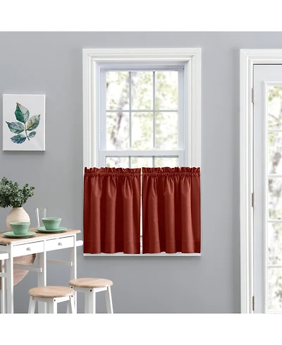 Ellis Lisa Solid Color 1.5" Rod Pocket Poly Cotton Duck Fabric Tailored Tiers 56"x36" Red