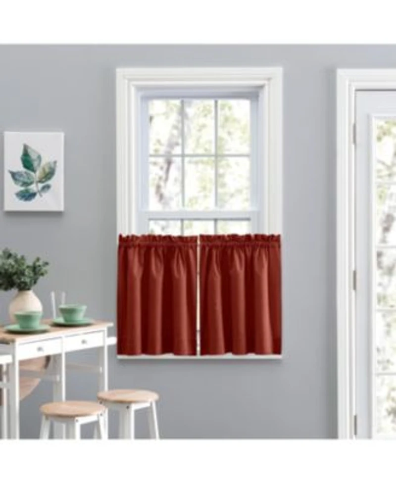 Ellis Lisa Solid Color 1.5 X22 Rod Pocket Poly Cotton Duck Fabric Tailored Tiers 56 X22x36 X22 Red