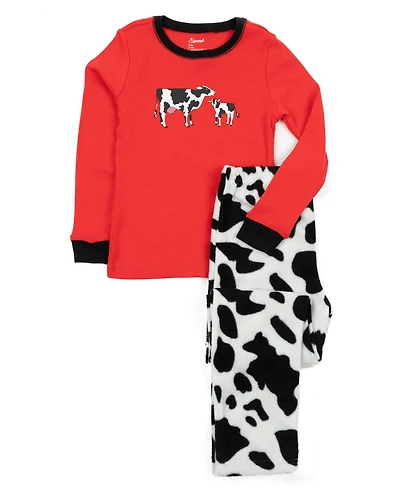 Leveret Kids Cotton Top and Fleece Pants Pajamas, Plaid Black Red, Matching Family Christmas Pajamas