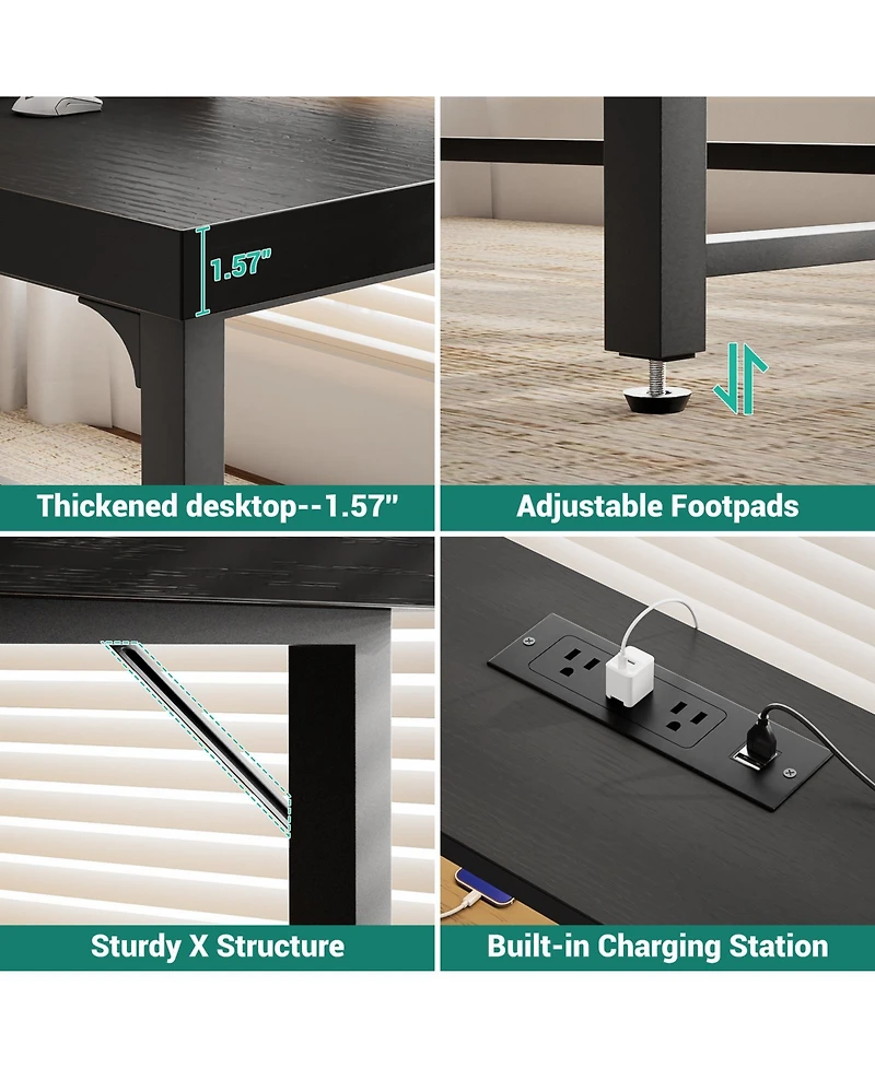 53.2" Computer Desk with Monitor Stand and Power Outlets