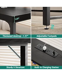 53.2" Computer Desk with Monitor Stand and Power Outlets