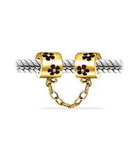 Bling Jewelry Two Tone Double Safety Chain Spacer Stopper Daisy Flower Charm Bead Gold Plated Sterling Silver Fits European Bracelet