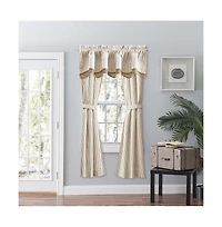 Ellis Curtain Plaza Classic Ticking Stripe Printed 3" Rod Pocket Tailored Panel Pair with Tiebacks 56" x 63" Tan