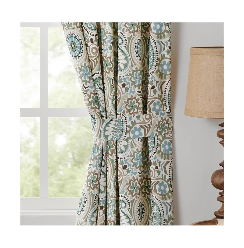 Ellis Curtain Paisley Prism Tailored 3" Rod Pocket Curtain Panel Pair with Tie Backs 100" x 63" Latte