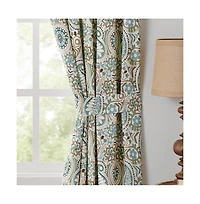 Ellis Curtain Paisley Prism Tailored 3" Rod Pocket Curtain Panel Pair with Tie Backs 100" x 63" Latte