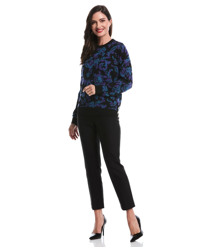 Rafaella Petite Scrolls Print Crew Neck Novelty Long Sleeve Sweater