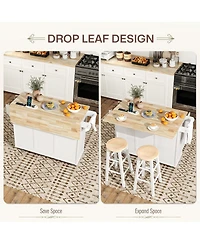 Homcom Mobile Kitchen Island with Power Outlet Drop Leaf Kitchen Cart