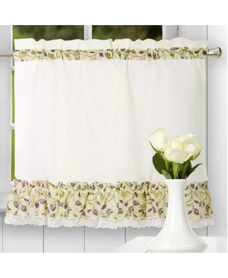 Ellis Curtain Clarice High Quality 2-Piece Leafy Branch Patterned Ruffled Tier Pair Window Curtains - 58 x30" Violet