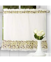 Ellis Curtain Clarice High Quality 2-Piece Leafy Branch Patterned Ruffled Tier Pair Window Curtains - 58 x30" Violet