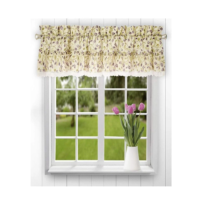 Ellis Curtain Clarice Room Darkening Natural Color Classic Print Ruffled Window Valance - 52 x12" Violet