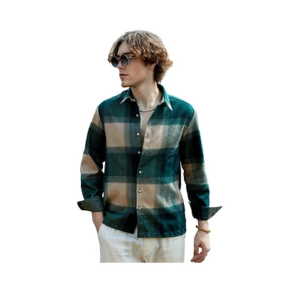Campus Sutra Men's Emerald Green & Buff Beige Vignette-Checkered Oversized Shirt