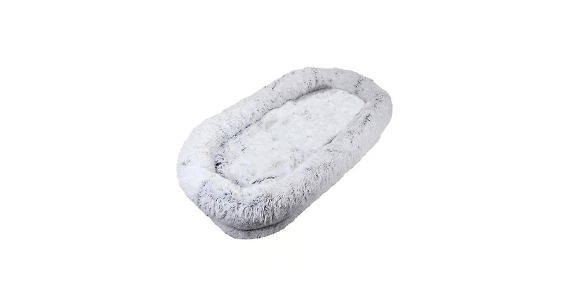 Grey White Human Dog Bed Washable Faux Fur Dog Bed Napping Orthopedic Dog Bed
