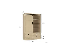 Casainc Tall Cabinet Wardrobe Closet Clothing with Hanging Rod Barn Door Drawers Open Shelves