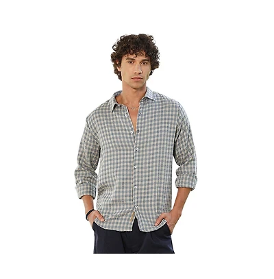 Campus Sutra Men's Icy Blue Bi-Check Shirt