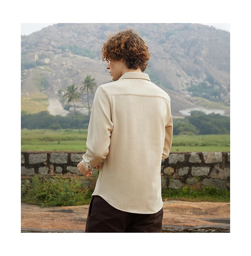 Campus Sutra Men's Saltbox Beige Solid Knit Shirt