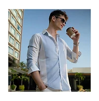 Campus Sutra Men's Powder Blue & Daisy White Panel-Tactile Shirt