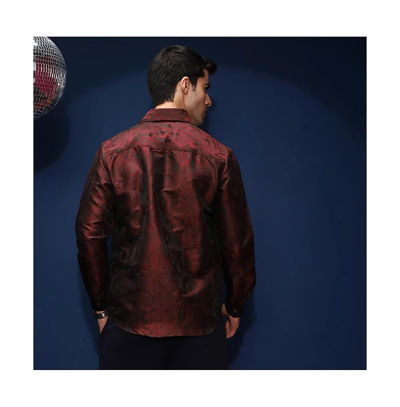 Campus Sutra Men's Burgundy Red Abstract-Woven Shirt
