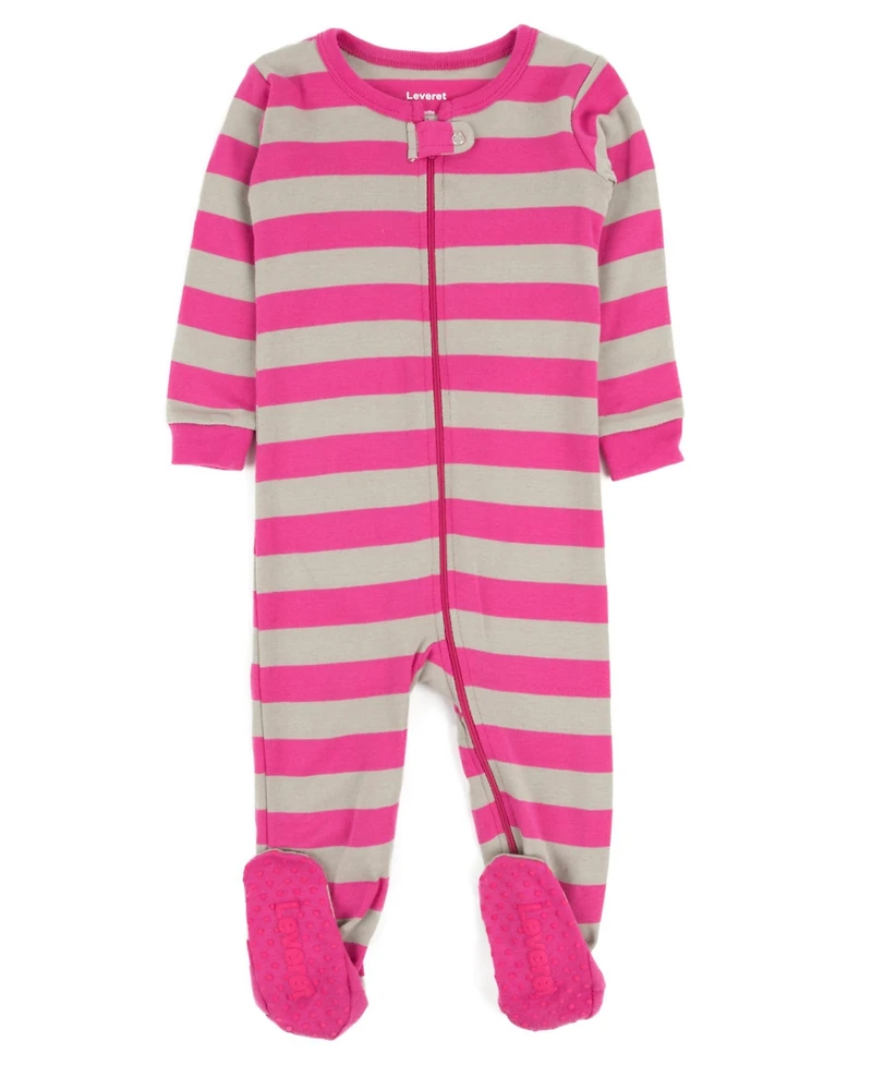 Leveret Kids Footed Cotton Striped Holiday Pajamas