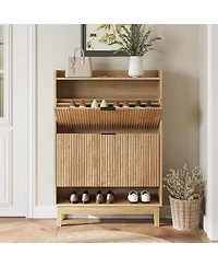 Tribesigns 31.5" Wide Narrow Entryway Cabinet,Shoe Cabinet with 2 Flip Drawers & Open Shelf