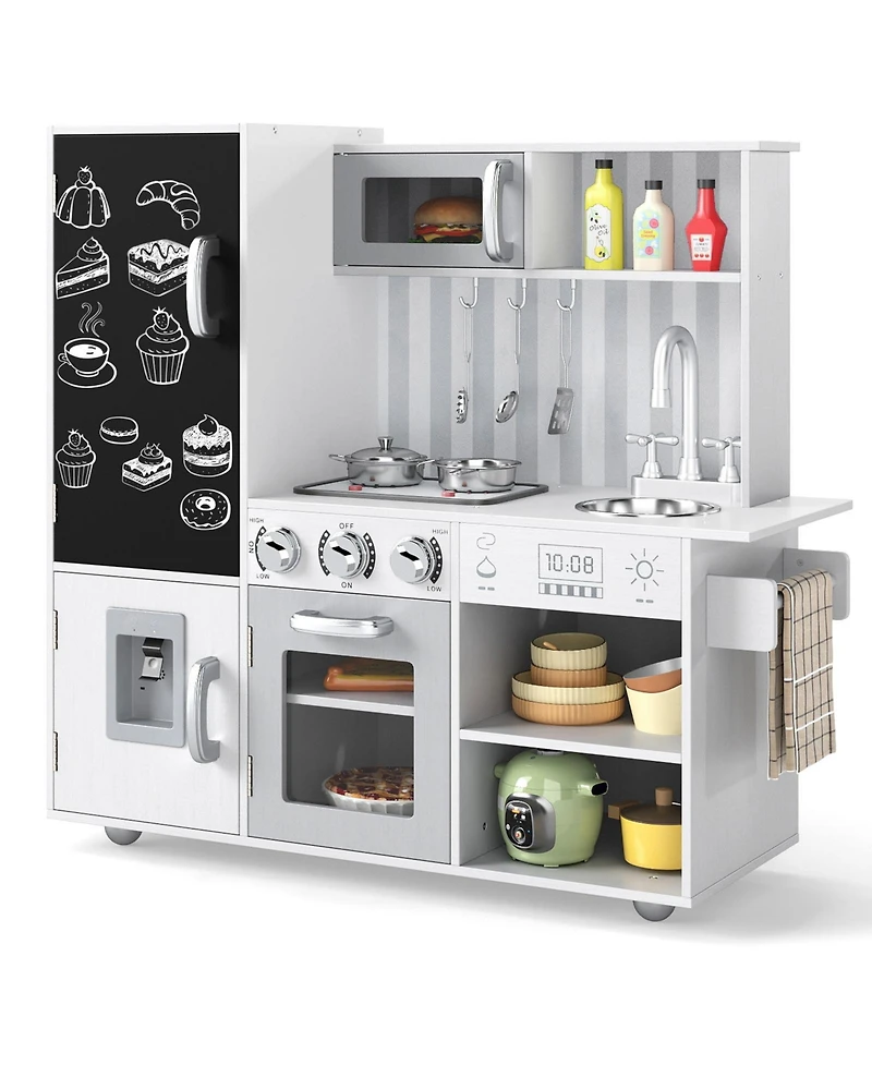 Gymax Play Kitchen Toy Set w/ Chalkboard Oven Sink Faucet Stove Water Dispenser