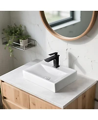 Aquaterior Wall Mount Ceramic Sink w/ Modern 1 Hole Bathroom Square Faucet Orb