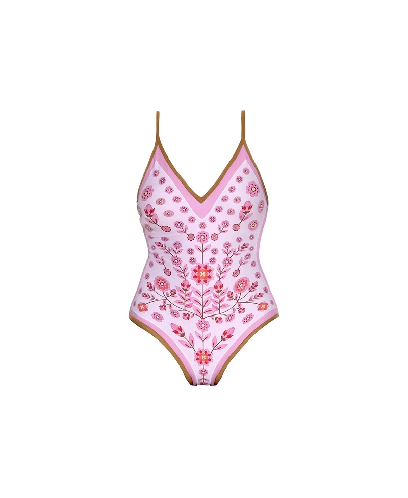 Jessie Zhao New York Women's Pink Garden Reversible V-Neck One-Piece Swimsuit