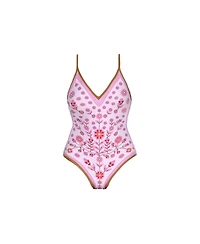 Jessie Zhao New York Women's Pink Garden Reversible V-Neck One-Piece Swimsuit