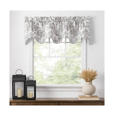 Ellis Curtain Victoria Park Toile Room Darkening Solid Natural Stylish Color Lined Scallop Window Valance - 70 x15, Gray