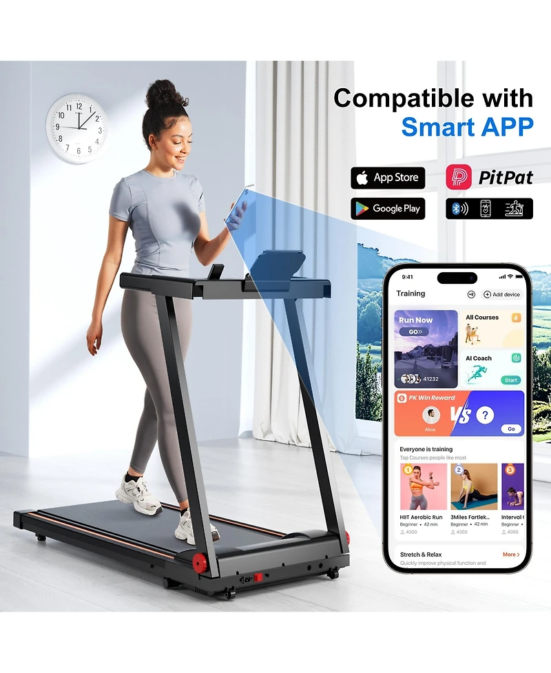 DeerRun Treadmills for Home with Incline and Handles, 3.0 Hp Foldable Treadmill Running Machine with Smart App