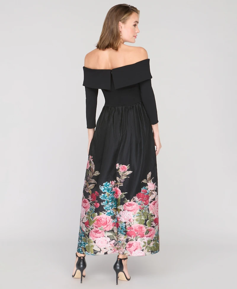 Js Collections Women's Margaret Mixed Media Off-The-Shoulder Gown