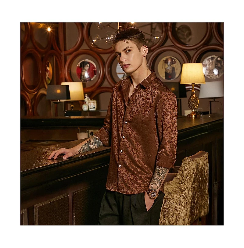 Campus Sutra Men's Chocolate Brown Mozaic-Tactile Shirt