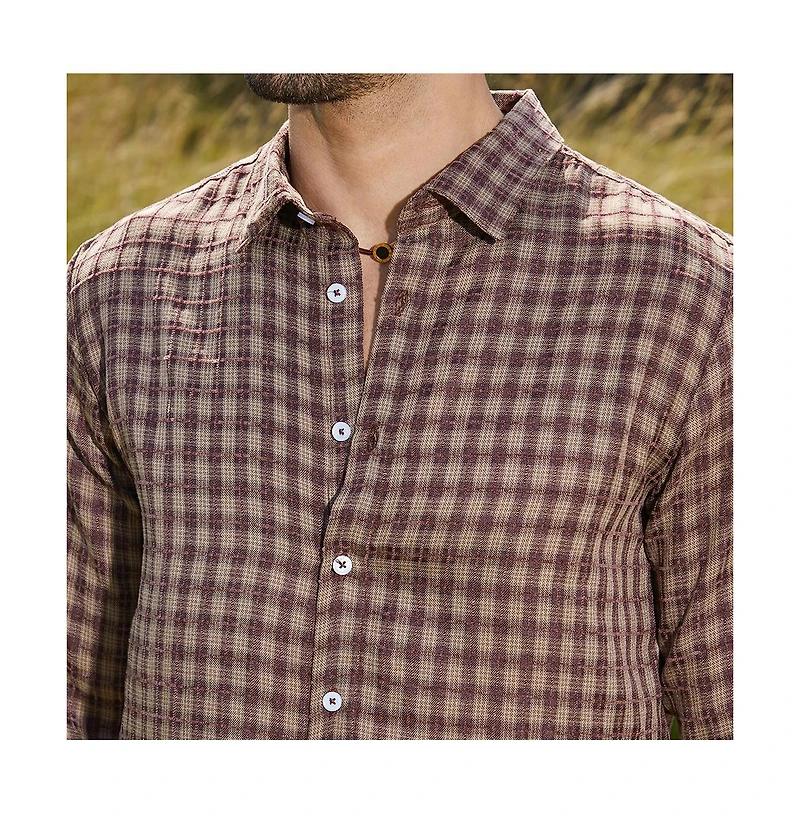 Campus Sutra Men's Mocha Brown Bi-Check Shirt