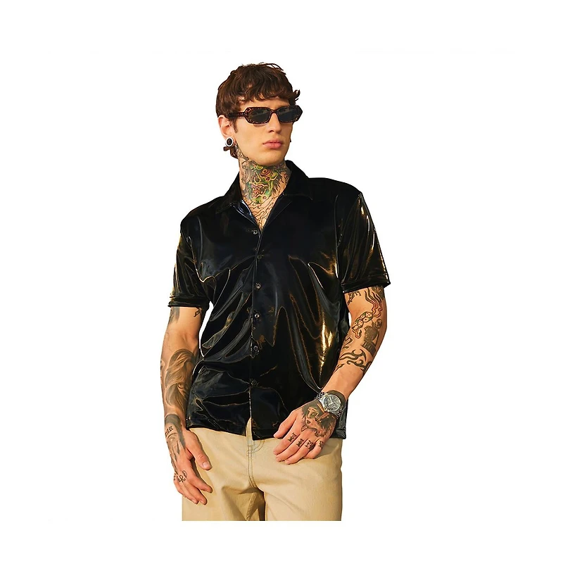 Campus Sutra Men's Raven Black Patent Solid Shirt