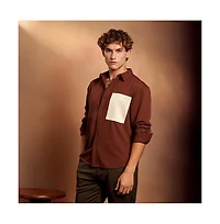 Campus Sutra Men's Chocolate Brown Block-Patch Oversized Shirt
