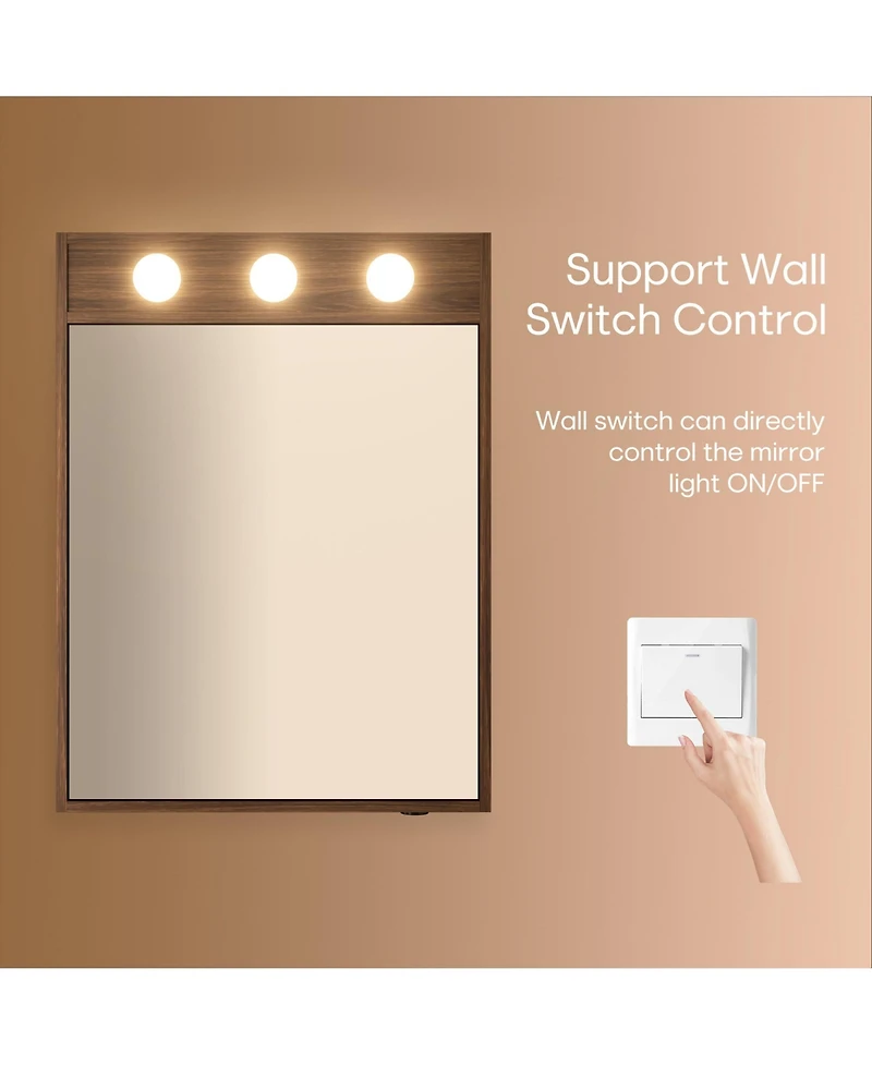 Hauschen Home 32x24inch Lighted Medicine Cabinet with Mirror, Dimmable, 3000K/5500K, Adjustable Shelf, Flat-Pack Design, Assembly Required (Walnut)