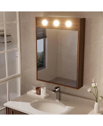 Hauschen Home 32x24inch Lighted Medicine Cabinet with Mirror, Dimmable, 3000K/5500K, Adjustable Shelf, Flat-Pack Design, Assembly Required (Walnut)