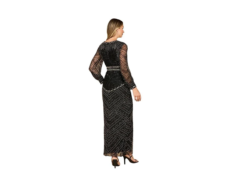 Lara Women's V Neck Beaded Long Sleeve Dress