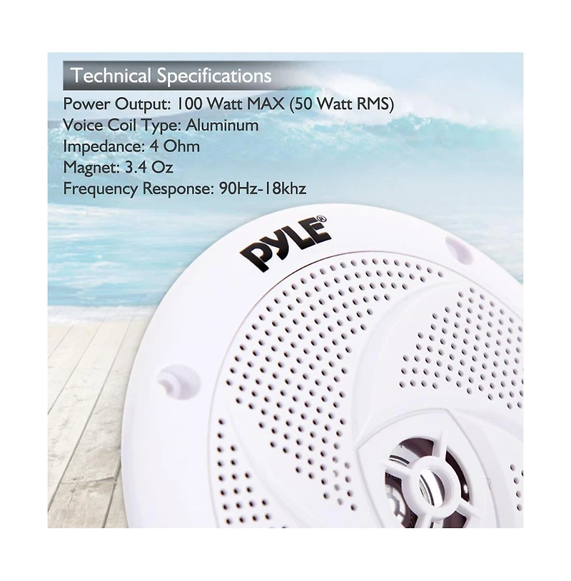 Waterproof Marine Speakers, Low-Profile Slim Style, 4.0'' -inch (100 Watt)