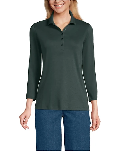 Lands' End Women's 3/4 Sleeve Supima Cotton Polo Shirt
