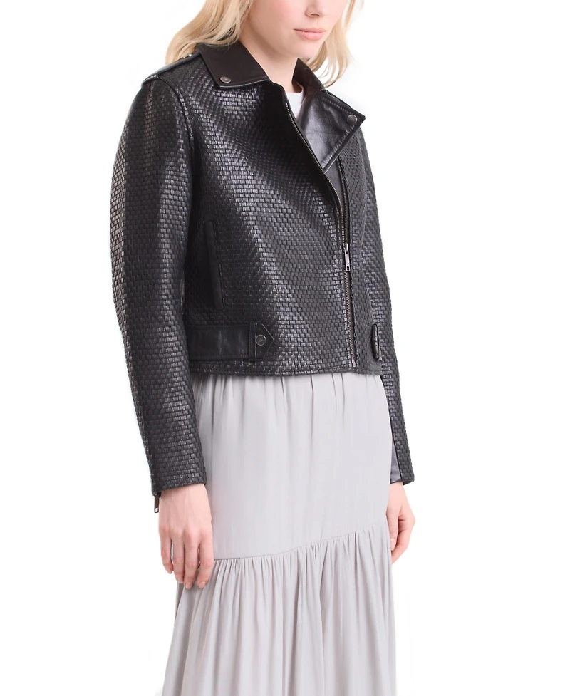 Velez Women's Claire Leather Woven Biker Jacket