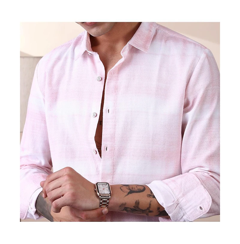 Campus Sutra Men's Rose Pink & Daisy White Velobrush-Tactile Shirt