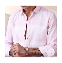 Campus Sutra Men's Rose Pink & Daisy White Velobrush-Tactile Shirt